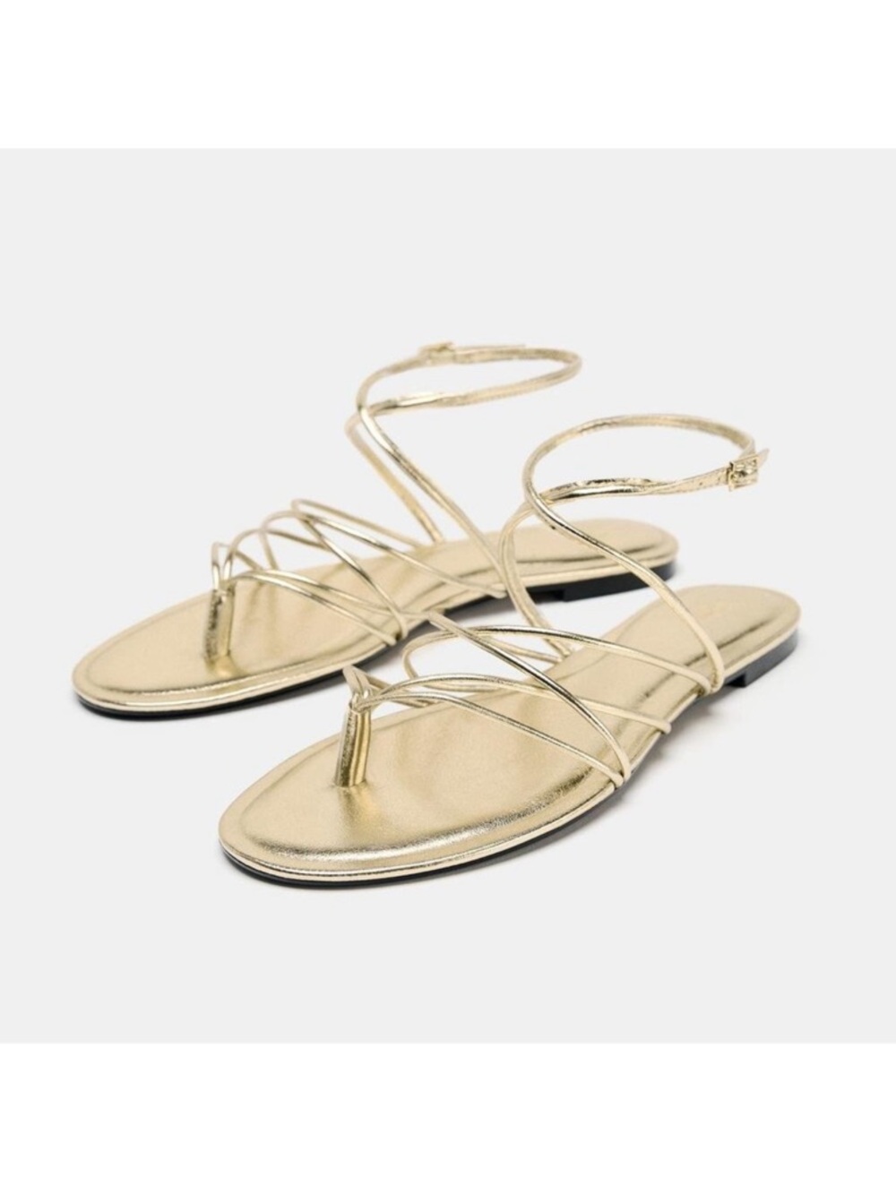 Zara Metallic Gold Strappy Flat Sandals 8/39